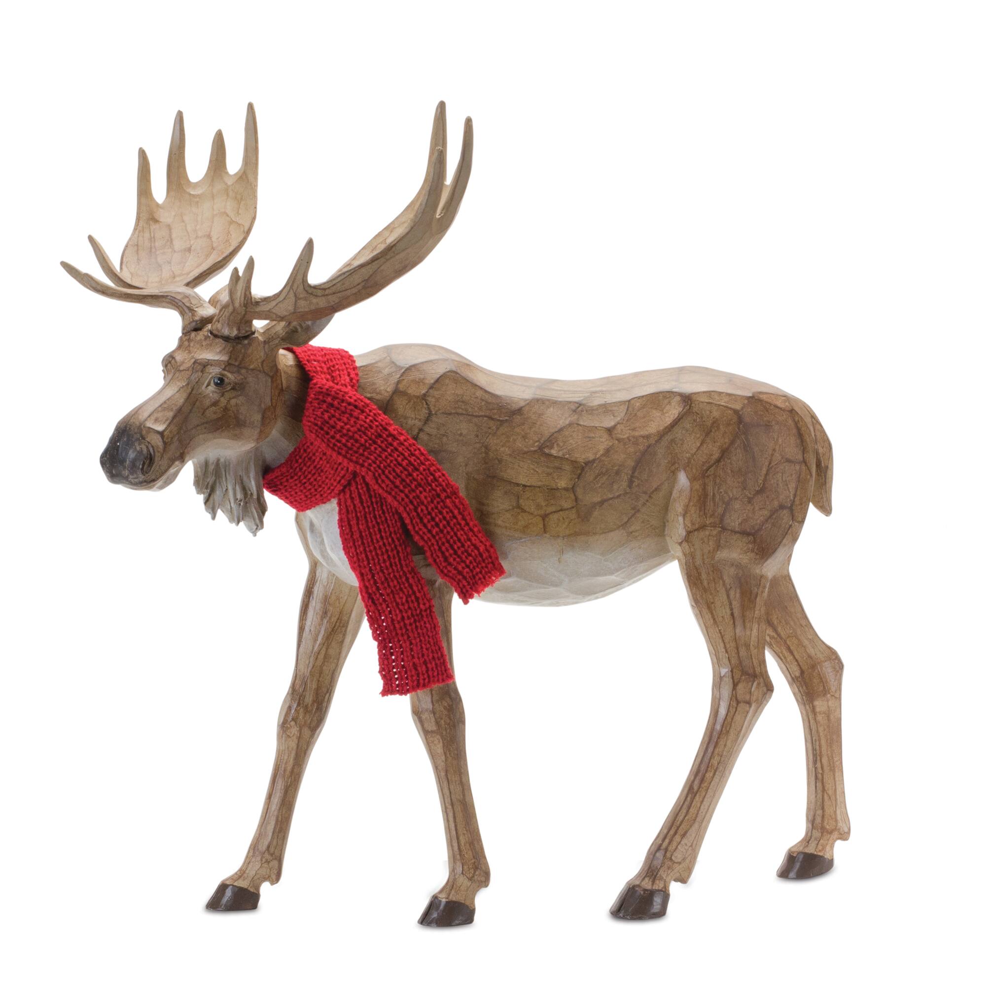 Large Carved Winter Moose with Scarf Set